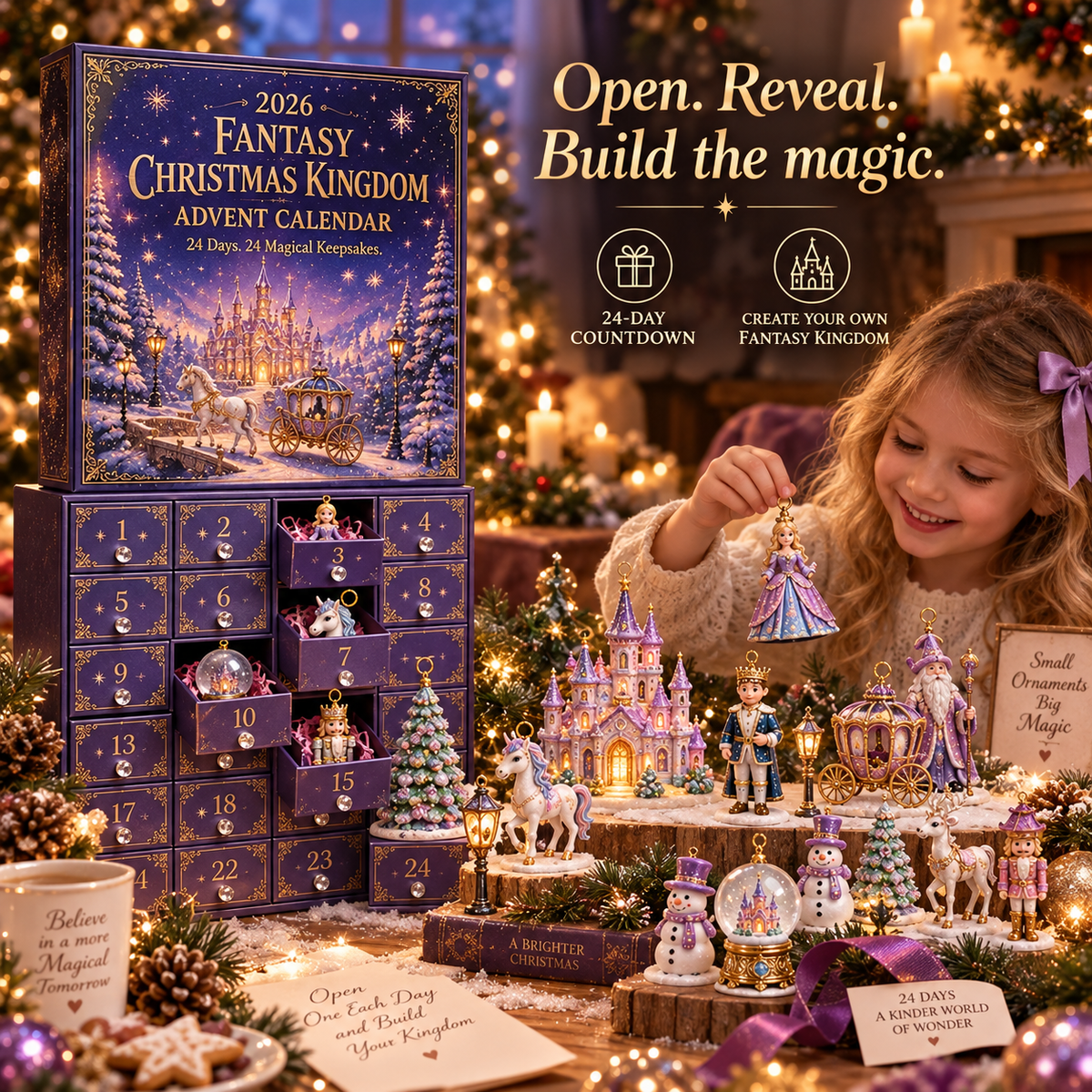 🏰 2026 Fantasy Christmas Kingdom Advent Calendar ✨ | 24-Day Magical Countdown with Fairytale Collectible Ornaments | Enchanted Holiday Gift for Kids