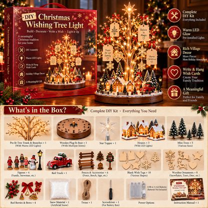 🎄✨ Christmas Wishing Tree™ – DIY Lighted Christmas Village Kit with Family Wish Tags