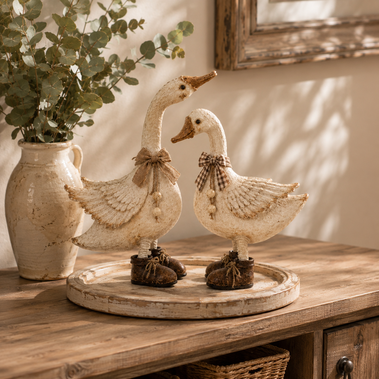 Rustic Farmhouse Goose Figurines Set of 2