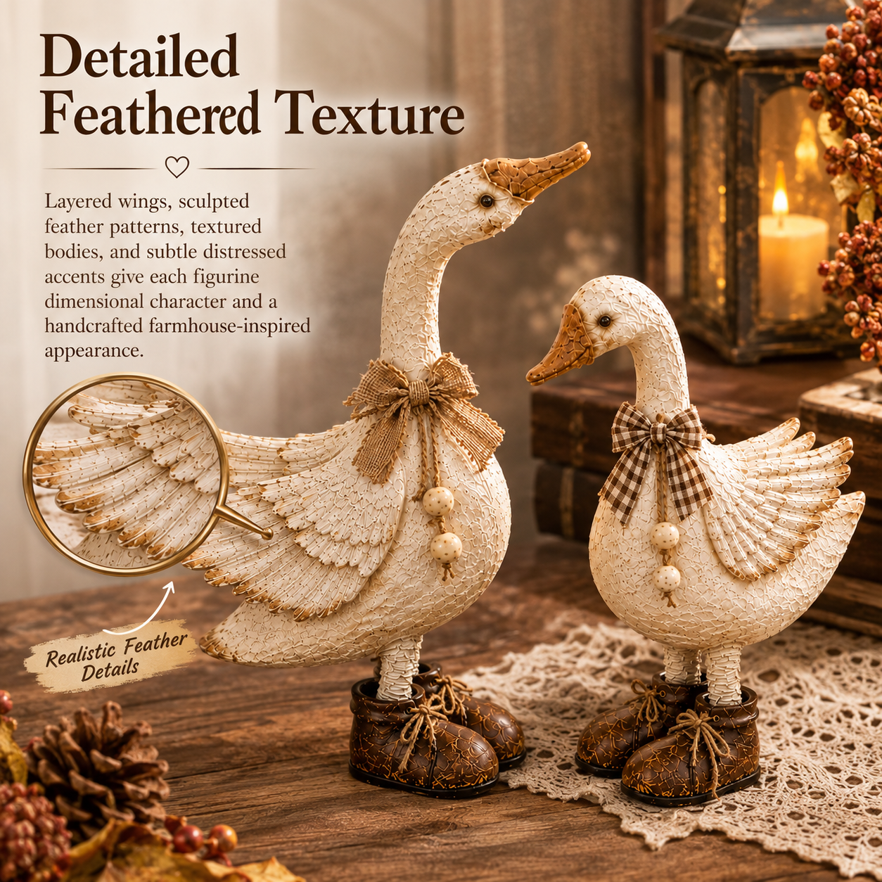 Rustic Farmhouse Goose Figurines Set of 2