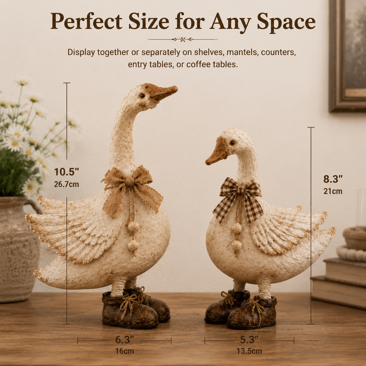 Rustic Farmhouse Goose Figurines Set of 2