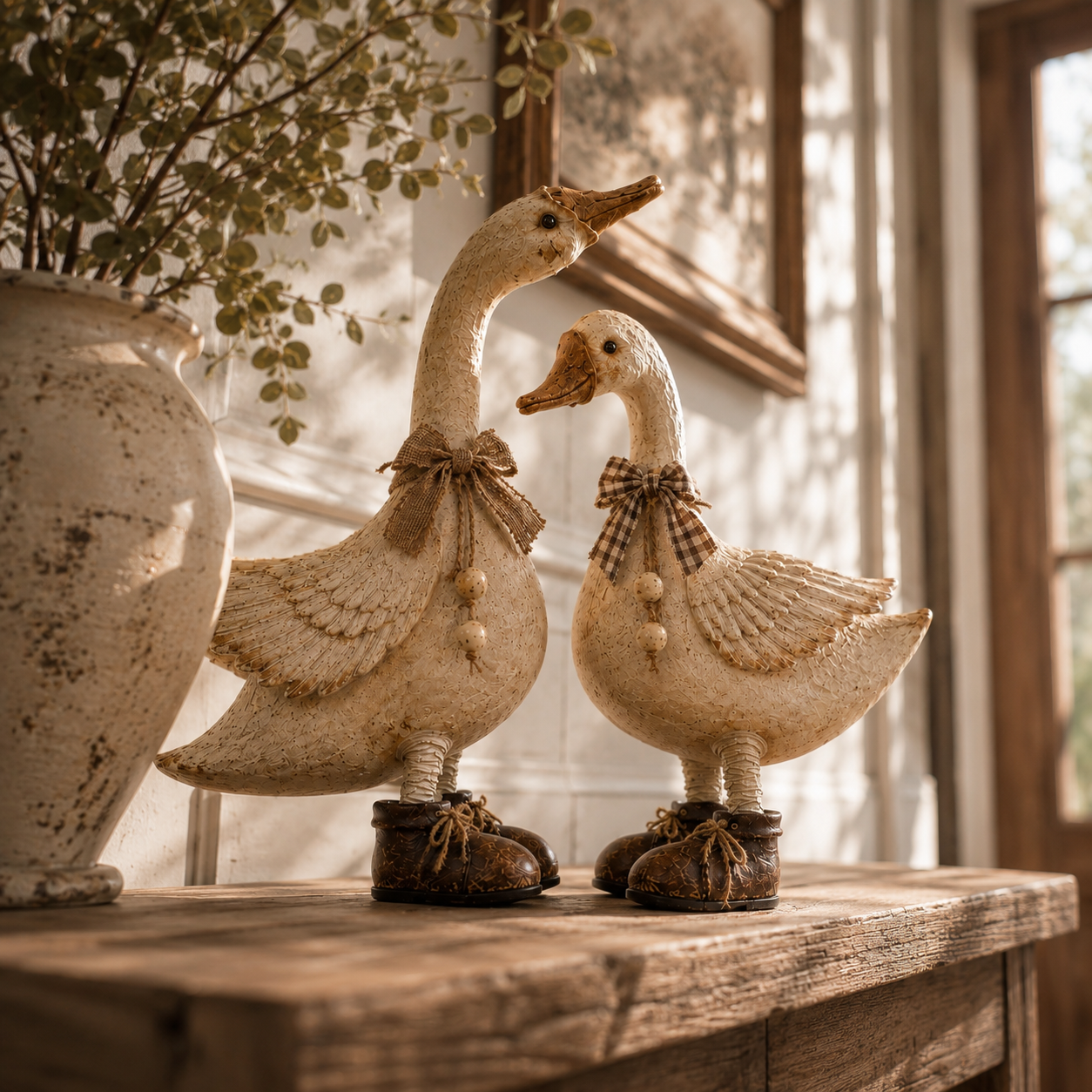 Rustic Farmhouse Goose Figurines Set of 2