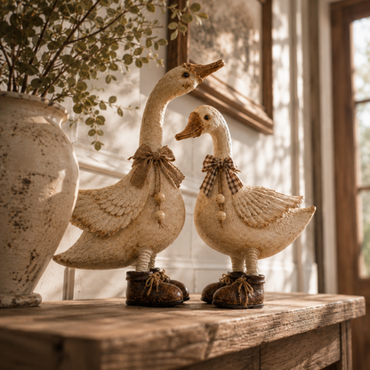 Rustic Farmhouse Goose Figurines Set of 2