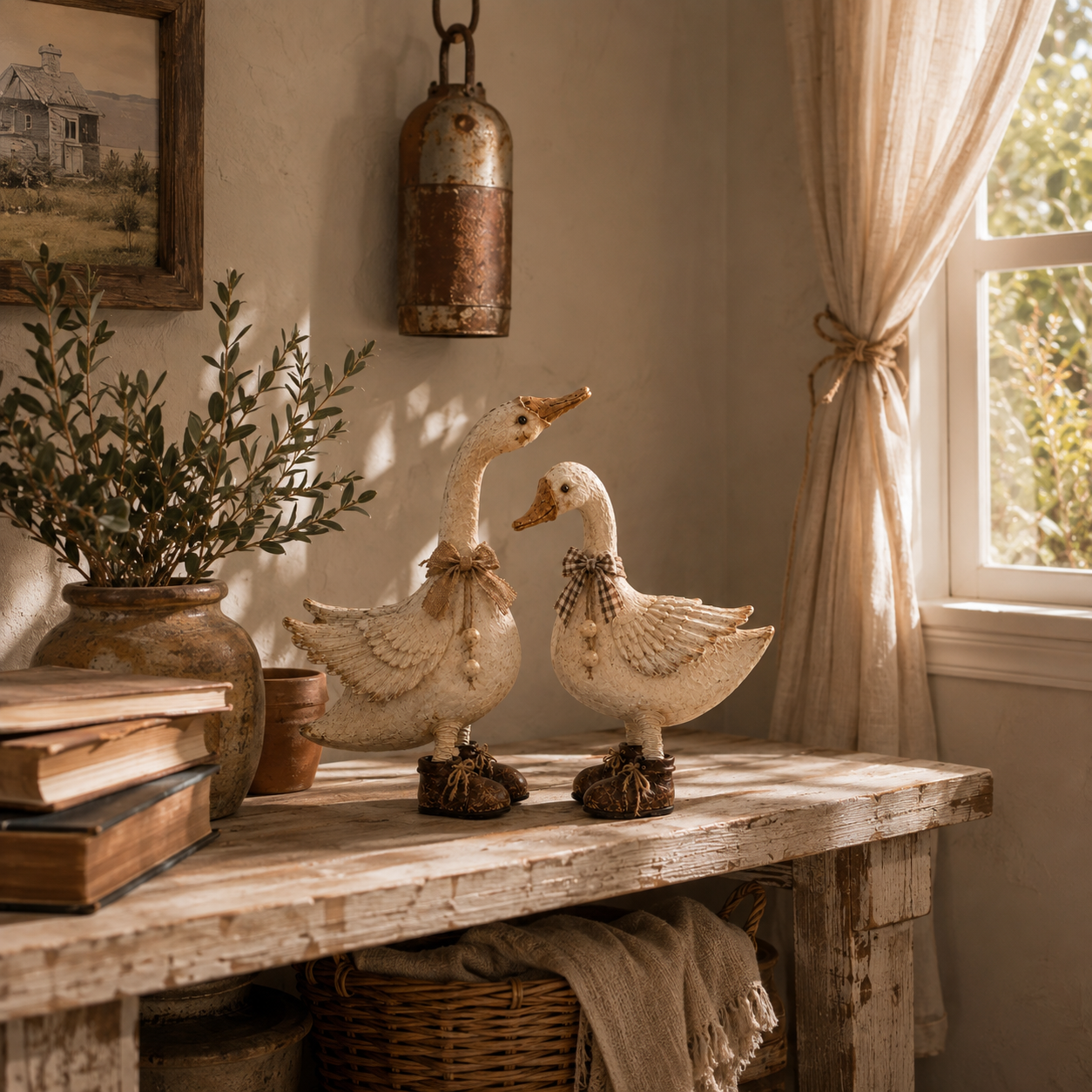 Rustic Farmhouse Goose Figurines Set of 2