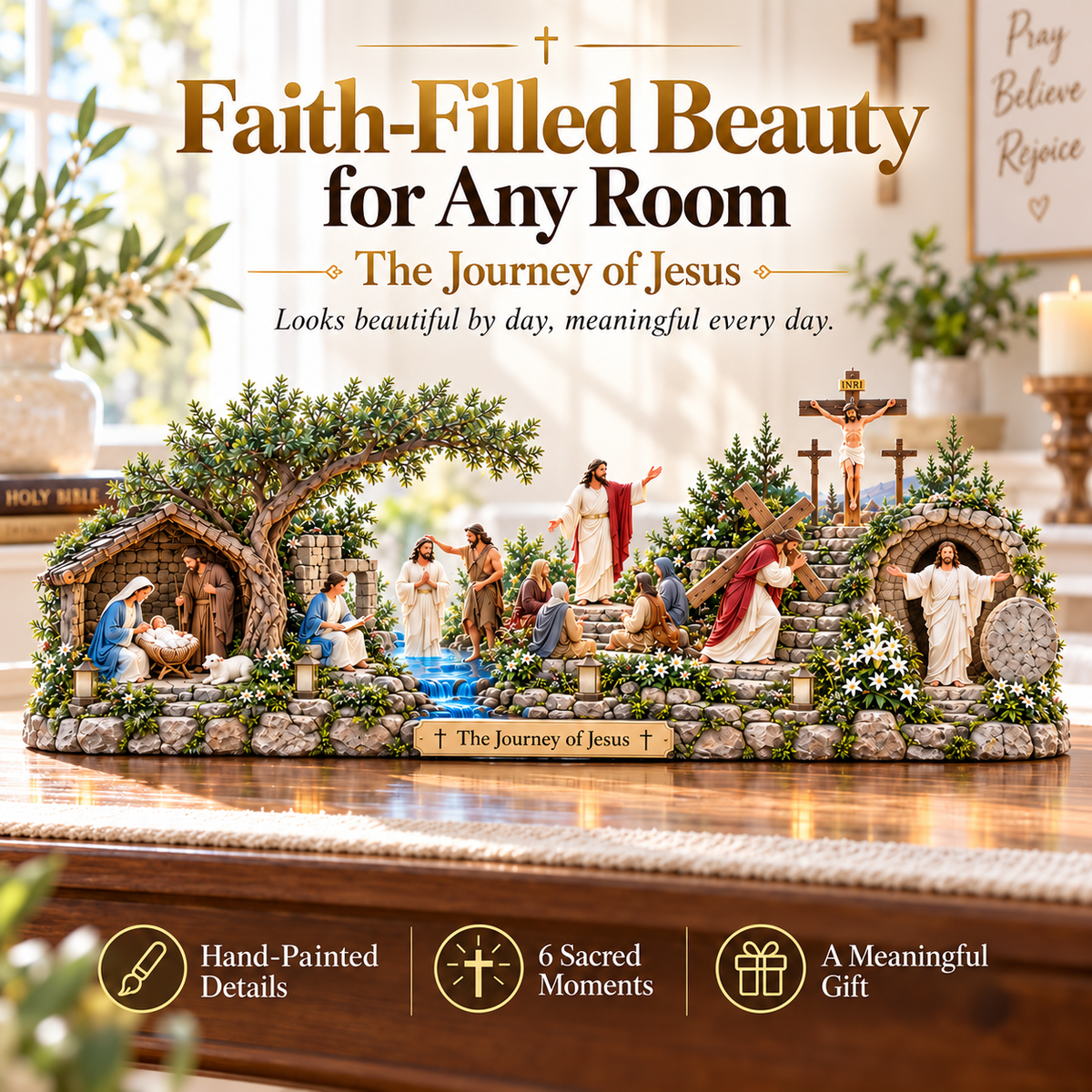 ✝️✨ The Journey of Jesus™ – Lighted 3D Biblical Story Centerpiece | Six Sacred Moments of Faith