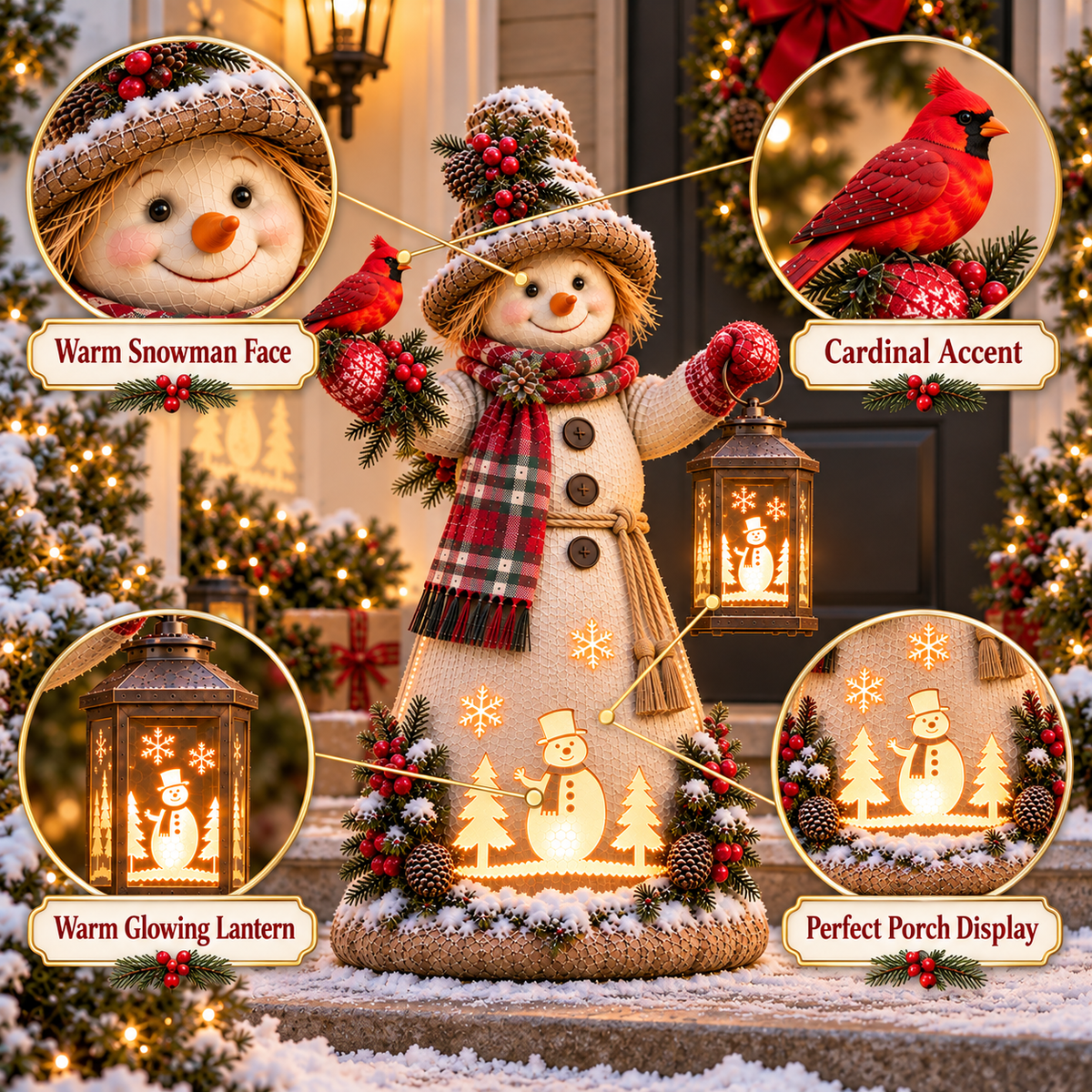 🎄✨ Christmas Scarecrow Glow™ – Light-Up Cardinal & Winter Lantern Porch Decor