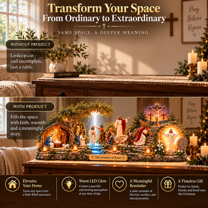 ✝️✨ The Journey of Jesus™ – Lighted 3D Biblical Story Centerpiece | Six Sacred Moments of Faith