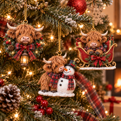 🎄🐮 Highland Hugs™ – Adorable Highland Cow Christmas Ornaments | 6 Festive Designs
