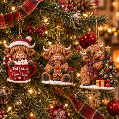 🎄🐮 Highland Hugs™ – Adorable Highland Cow Christmas Ornaments | 6 Festive Designs