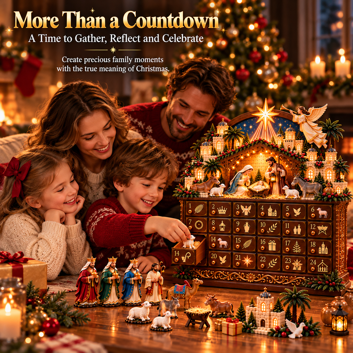✝️🎄 24 Days to Bethlehem™ – Lighted Nativity Advent Calendar | Build the Christmas Story, One Day at a Time