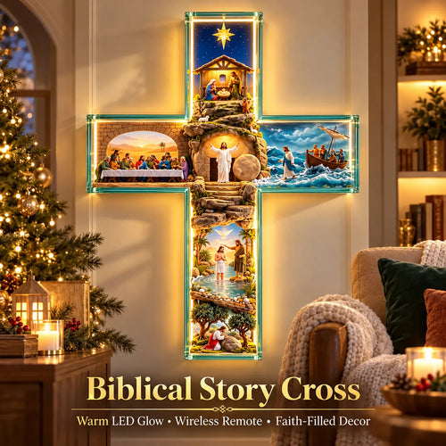 ✝️✨ His Story Cross – 3D Biblical Wall Cross with 6 Sacred Scenes | Lighted & Classic Options