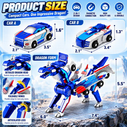 Magnetic Transforming Dragon Race Car! 2-in-1 Transformable Dragon & Racing Vehicle Toy🚗