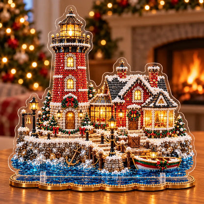 ✨ Premium Pearl Christmas Lighthouse Diamond Painting Art Kit | Luxury Flocked Canvas with Scratch-Resistant Non-Fading Pearl Beads DIY Holiday Decor 🎅⛄️❄️