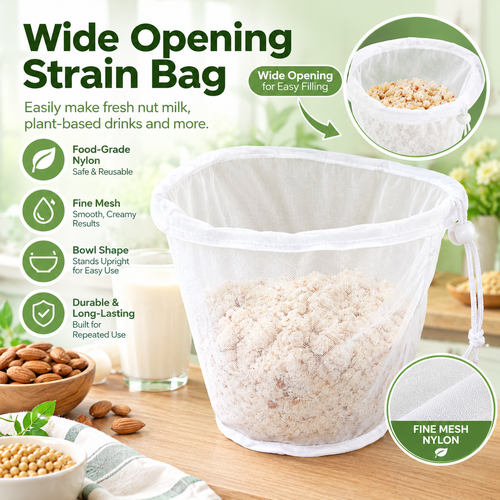 Bowl-Shaped Nylon Nut Milk Bag, Reusable Strainer Bags（3Pcs）