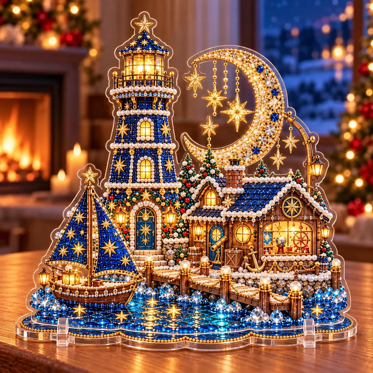 ✨ Premium Pearl Christmas Lighthouse Diamond Painting Art Kit | Luxury Flocked Canvas with Scratch-Resistant Non-Fading Pearl Beads DIY Holiday Decor 🎅⛄️❄️