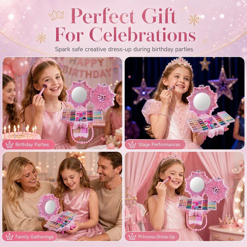 💯50% OFF !! ⏰ Washable Princess Makeup Set – Non‑irritating, trays & portable case 🎀