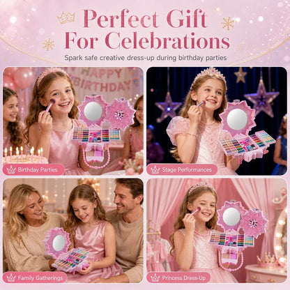 💯50% OFF !! ⏰ Washable Princess Makeup Set – Non‑irritating, trays & portable case 🎀