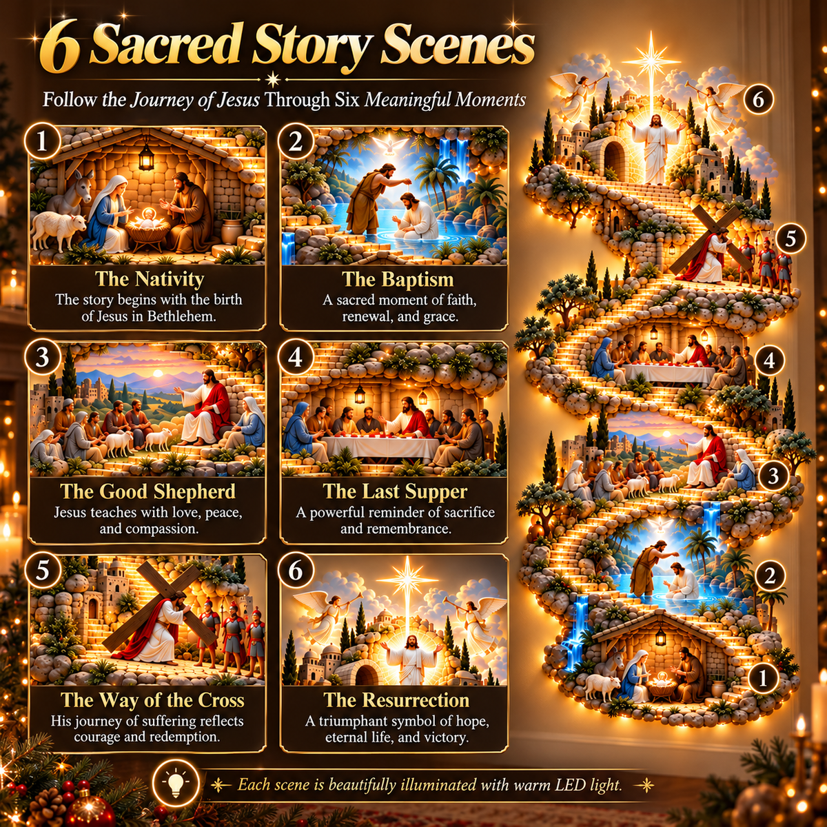 ✝️ The Journey of Jesus™ — Lighted 3D Biblical Story Wall Art