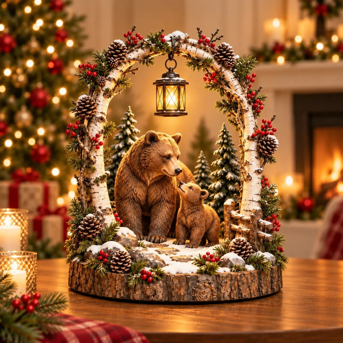 📍🔥50% OFF - 🐻Woodland Bear Family Lantern – Lighted Christmas Forest Tabletop Decor 🎄