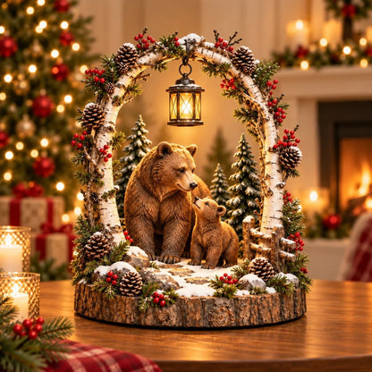 📍🔥50% OFF - 🐻Woodland Bear Family Lantern – Lighted Christmas Forest Tabletop Decor 🎄