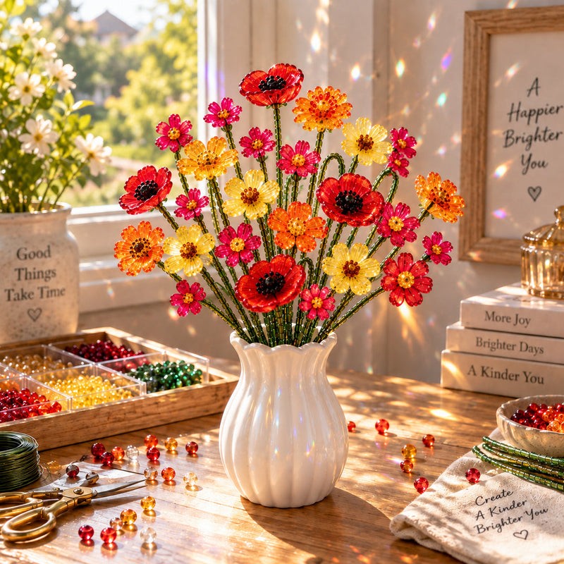 Sunset Poppy beaded flower bouquet
