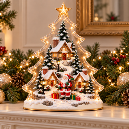 🎄 Santa’s Christmas Village Light – Glowing Tree Tabletop Decor