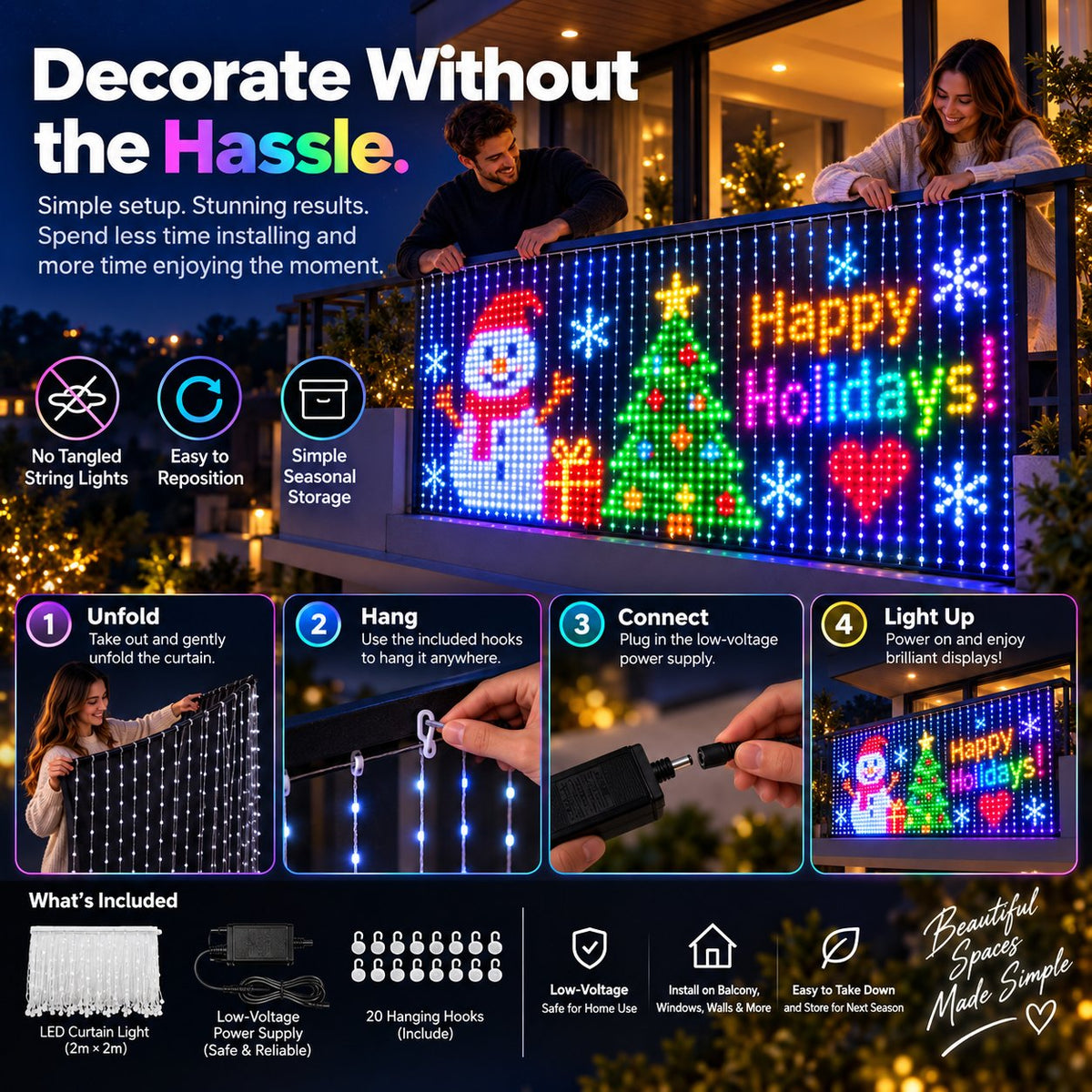 ✨ Turn Your Balcony Into A Giant LED Light Show! 🎄 Smart 400-LED Animated Mesh Screen 🎆📱