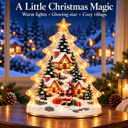 🎄 Santa’s Christmas Village Light – Glowing Tree Tabletop Decor