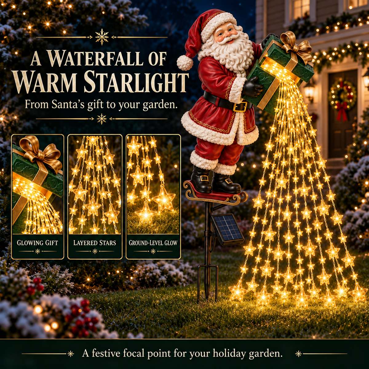 🎄 Christmas Sale ✨ Santa’s Starlight Gift Waterfall – Solar LED Garden Stake Light