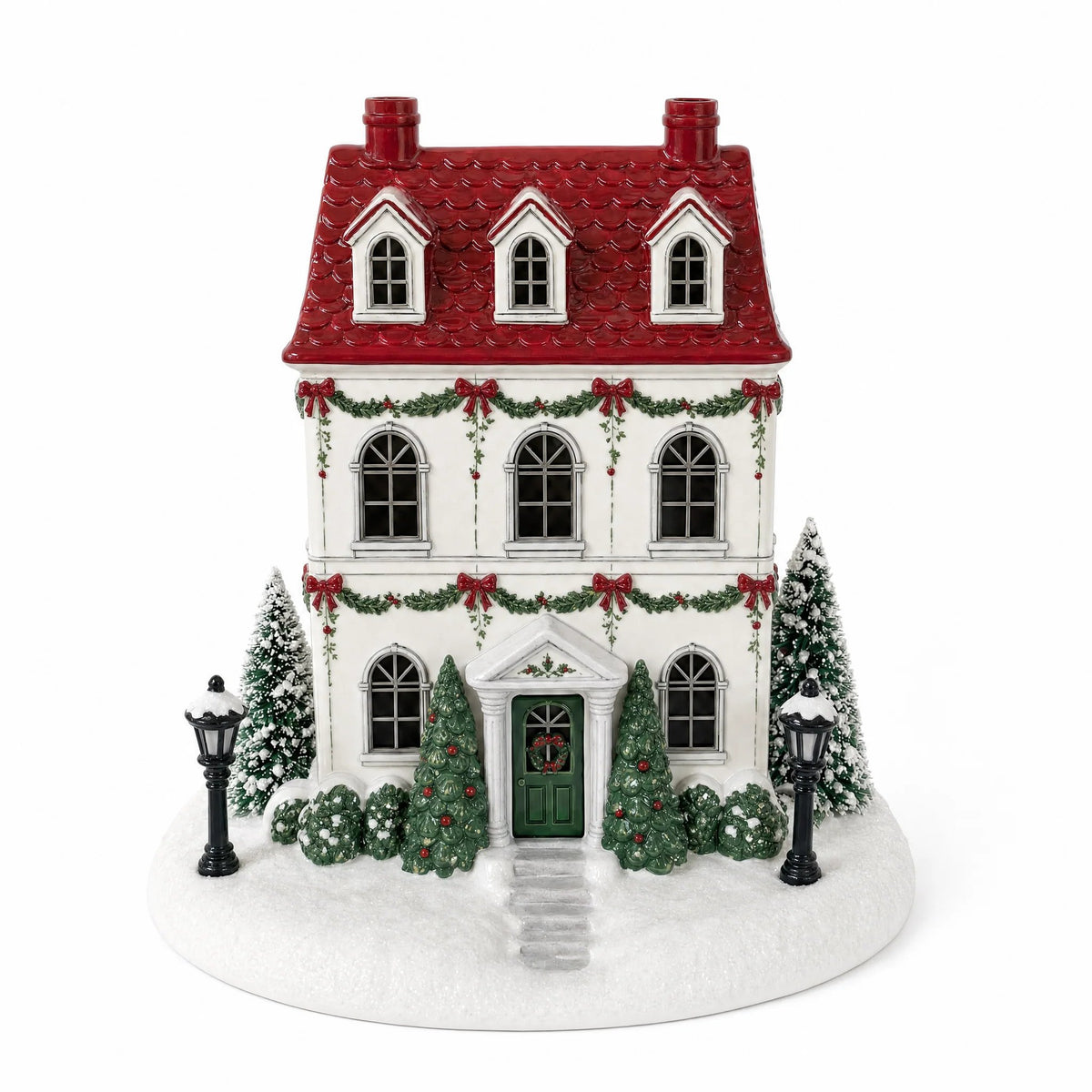 Holly Townhouse Christmas diffuser with red roof and green front door