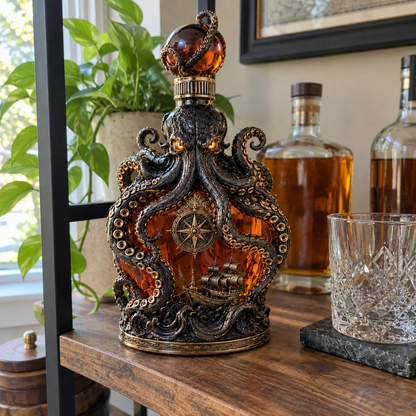🐙 Kraken Voyage™ – Sculpted Octopus Whiskey Decanter | Gothic Nautical Bar Showpiece