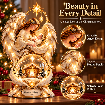 ✨ Christmas Blessings Light-Up Angel & Nativity Christmas Centerpiece