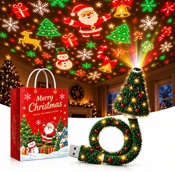 USB Christmas tree projector with colorful Christmas light patterns