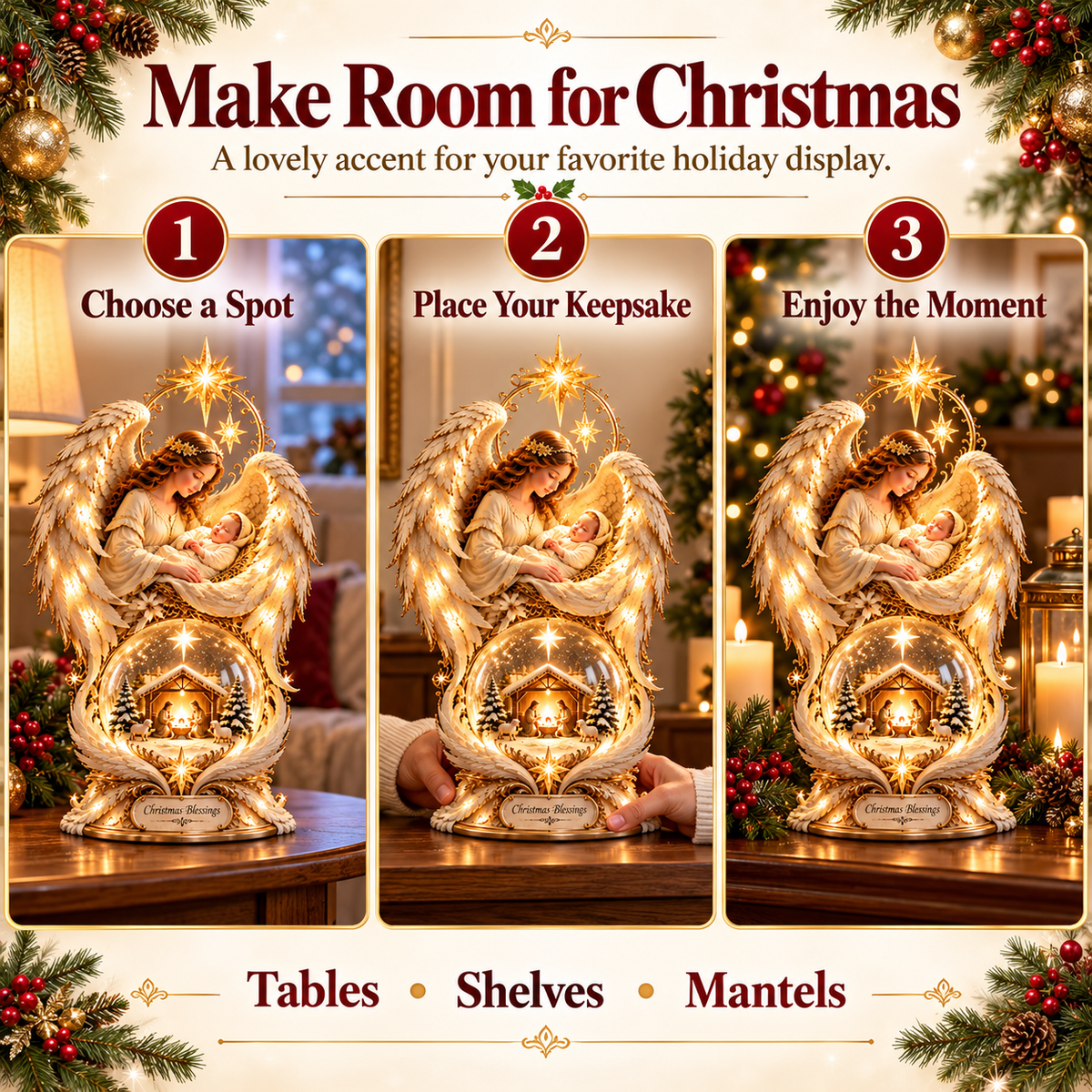 ✨ Christmas Blessings Light-Up Angel & Nativity Christmas Centerpiece