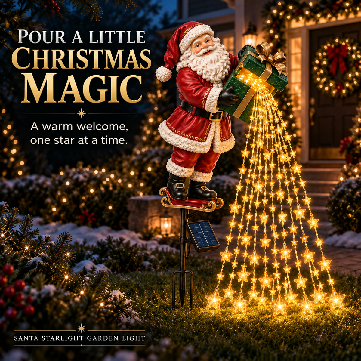 🎄 Christmas Sale ✨ Santa’s Starlight Gift Waterfall – Solar LED Garden Stake Light