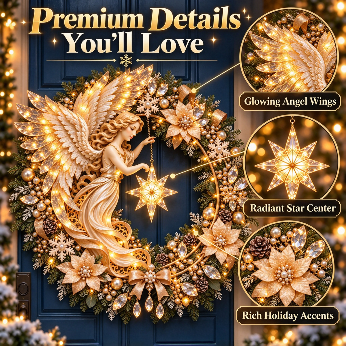 🔥Last Day 50% OFF -✨ Heavenly Angel Christmas Wreath – Lighted Holiday Door Decor ✨