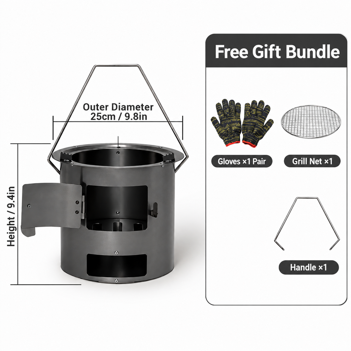 🔥 Heavy-Duty Camping Stove: Carbon Steel, Wood & Charcoal, High-Draft Airflow, 3-in-1 Cook