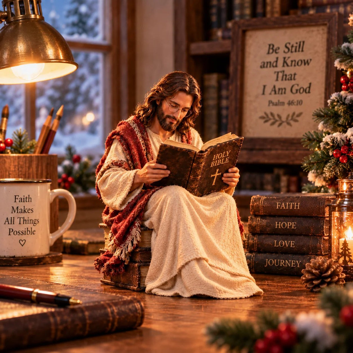 ✝️ Keep Faith Close – Jesus Reading the Bible Figurine(✨Buy 2 Free Shipping)