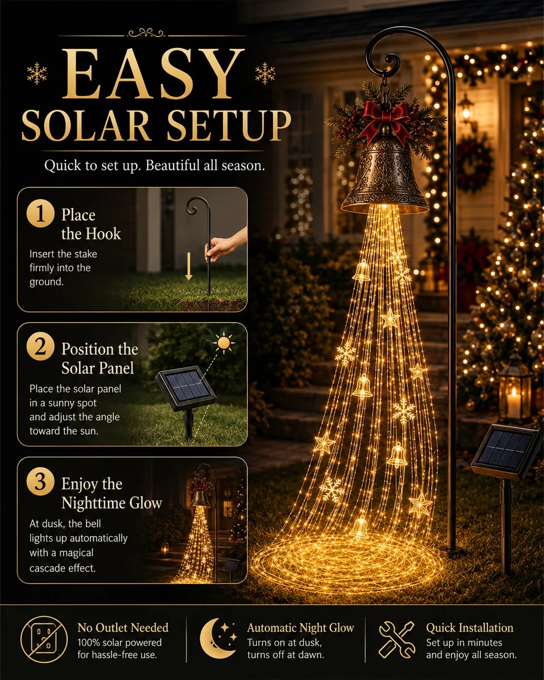 🎄 Christmas Bell Cascade Solar Yard Light✨