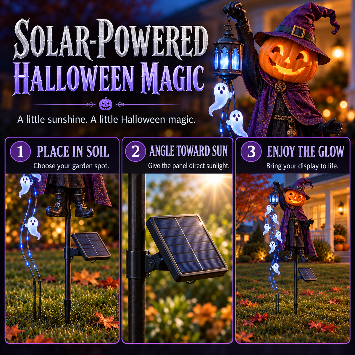 🎃 Halloween Sale 👻 Pumpkin Wizard Solar Garden Light with Glowing Ghost Cascade