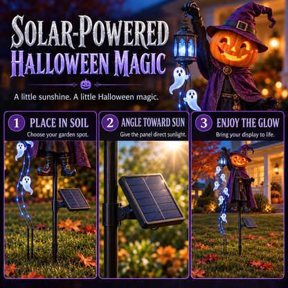🎃 Halloween Sale 👻 Pumpkin Wizard Solar Garden Light with Glowing Ghost Cascade