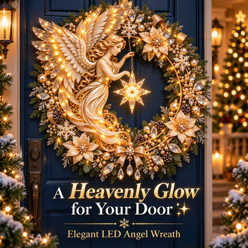 🔥Last Day 50% OFF -✨ Heavenly Angel Christmas Wreath – Lighted Holiday Door Decor ✨