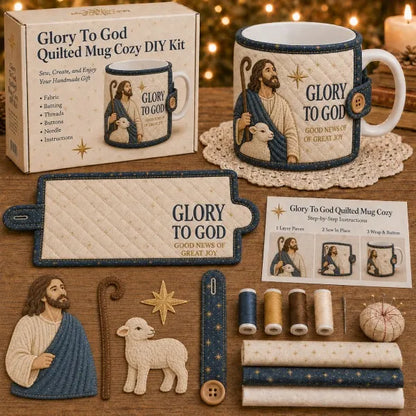 ⏳ Last Day 49% OFF – ✝️ Beginner-Friendly Christmas Faith Mug Cozy Sewing Kit | 6 Christian-Inspired Designs with Fabric Pieces, Batting, Appliqué, Thread, Buttons, Needle & Step-by-Step Guide Included 💕