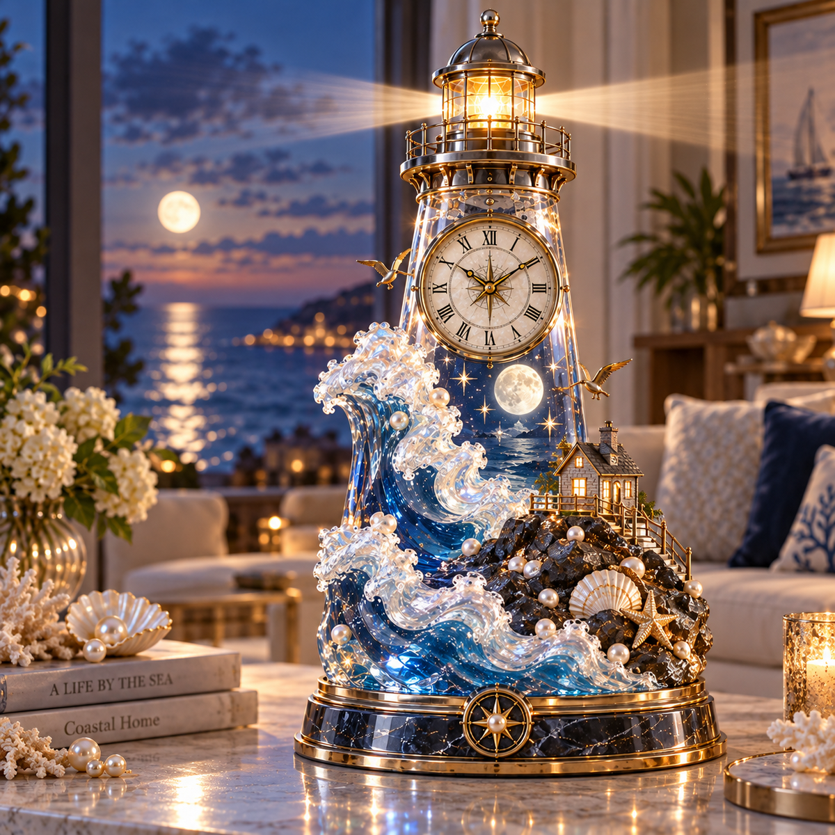 🌊 Coastal Timekeeper™ – Illuminated Lighthouse & Sailboat Clock Collection