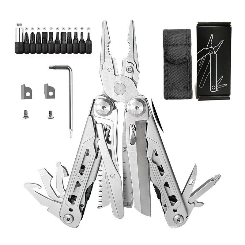 🏕️ 16-in-1 Camping Multi-Tool with Full-Size Scissors & Carrying Pouch