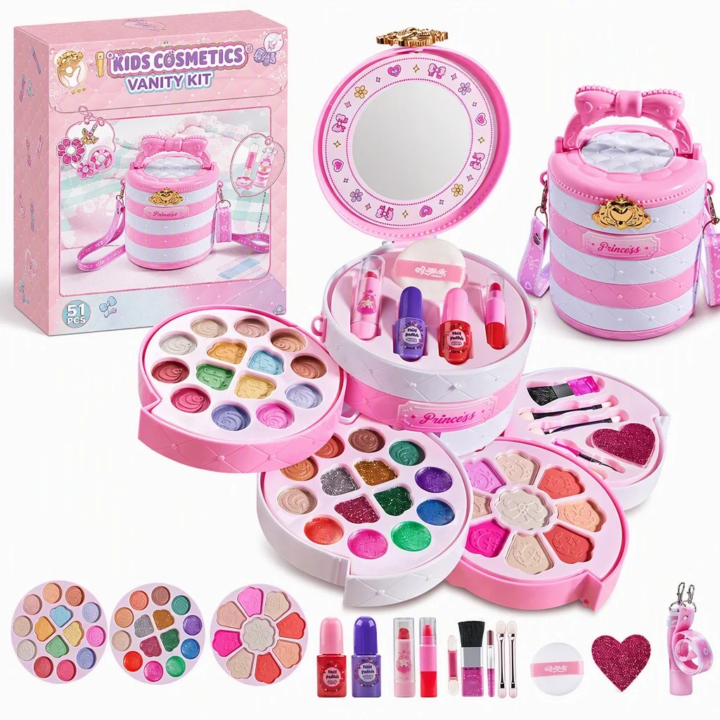 💯50% OFF !! ⏰ Washable Princess Makeup Set – Non‑irritating, trays & portable case 🎀
