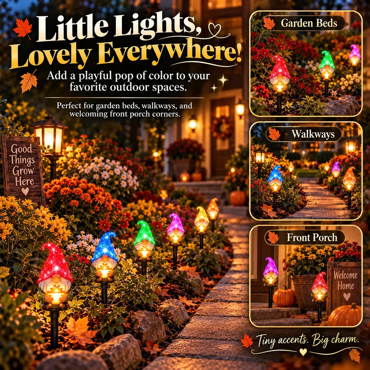 🎄 10-Piece Solar Christmas Gnome Garden Lights | Pathway Décor