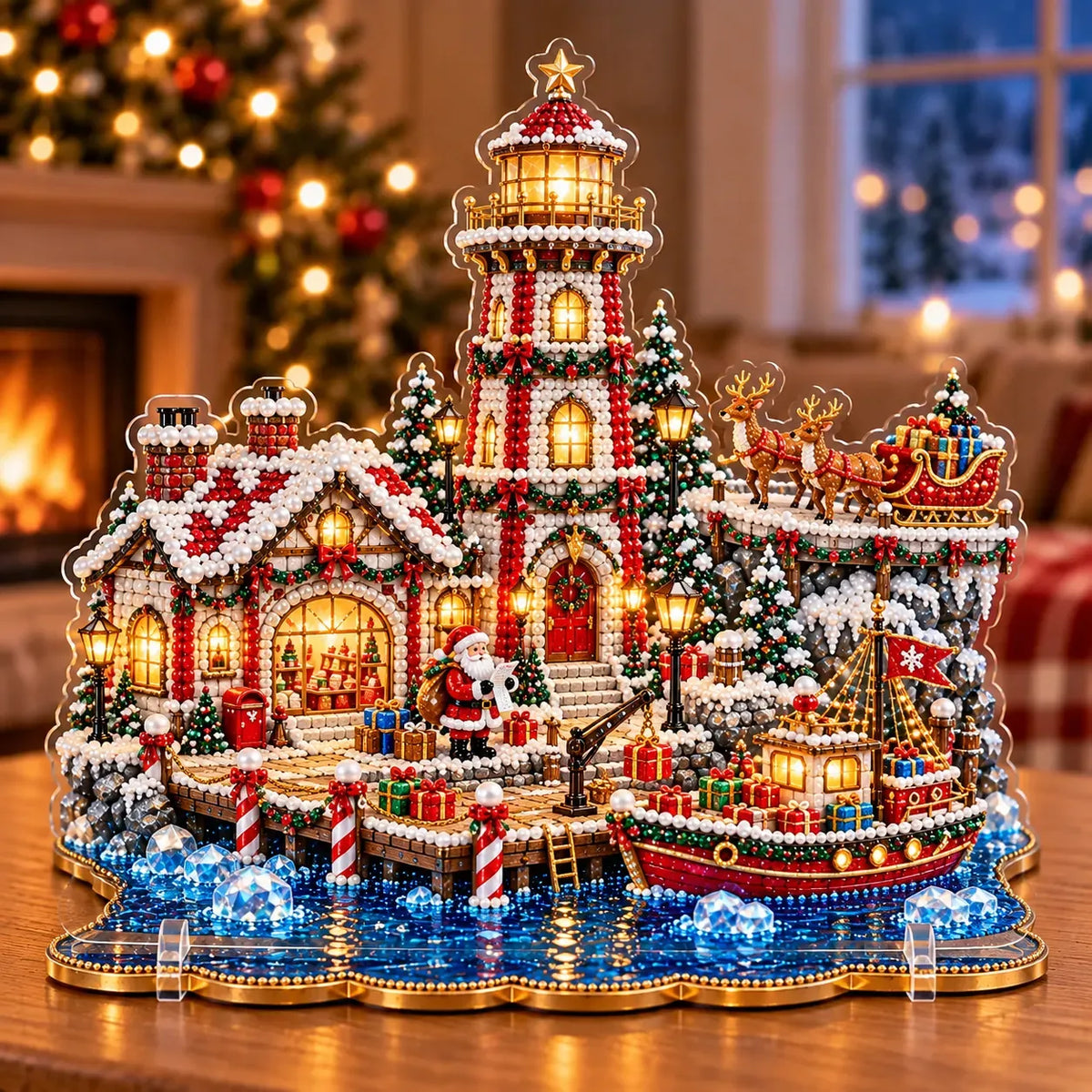 ✨ Premium Pearl Christmas Lighthouse Diamond Painting Art Kit | Luxury Flocked Canvas with Scratch-Resistant Non-Fading Pearl Beads DIY Holiday Decor 🎅⛄️❄️