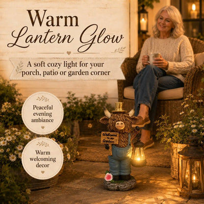 Handcrafted Highland Cow Solar Garden Lantern Statue