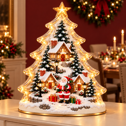 🎄 Santa’s Christmas Village Light – Glowing Tree Tabletop Decor